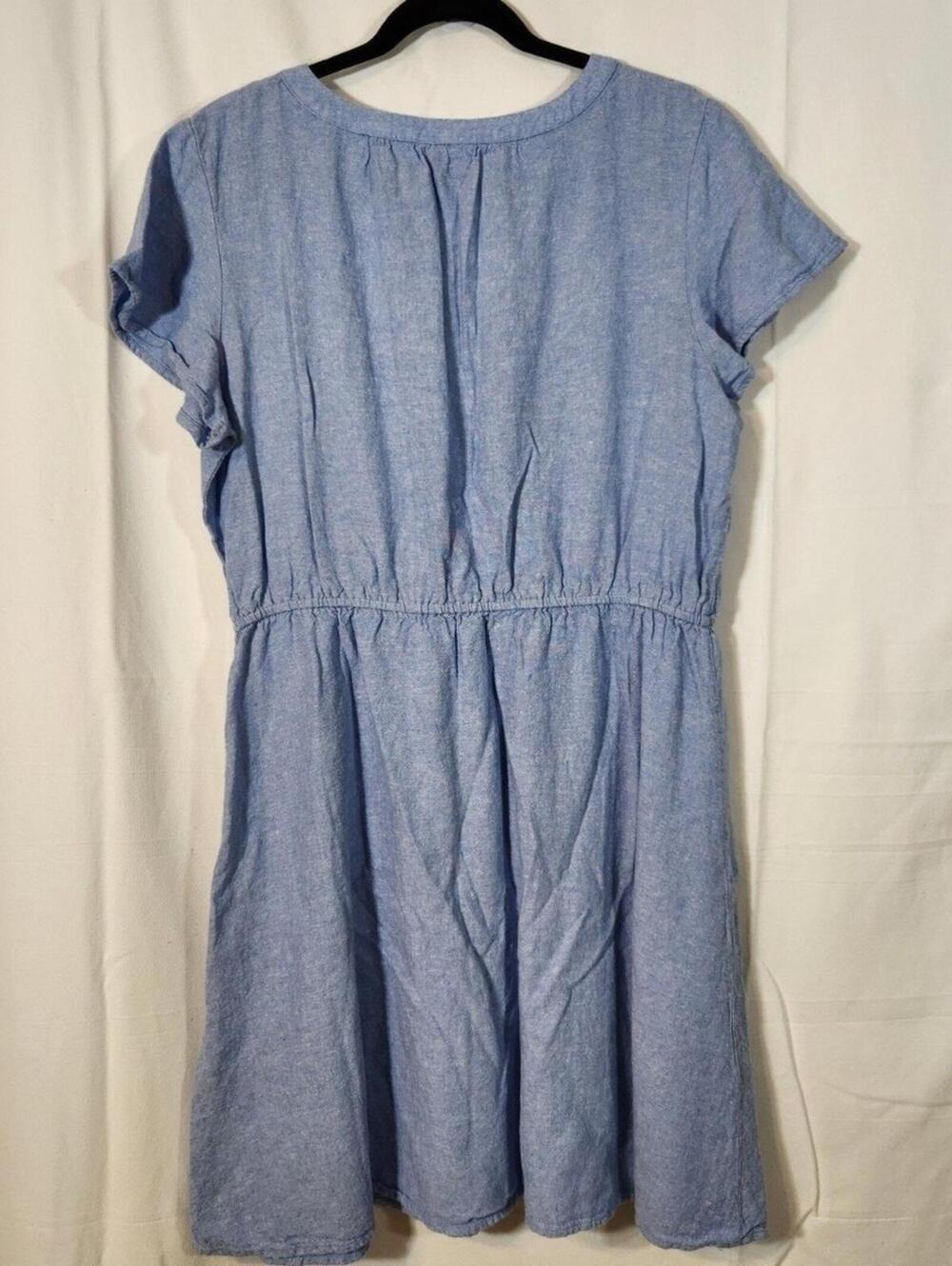 Liz Claiborne Large Light Blue Linen Blend Elastic Waist Embroidered Shift Dress - Picture 7 of 7
